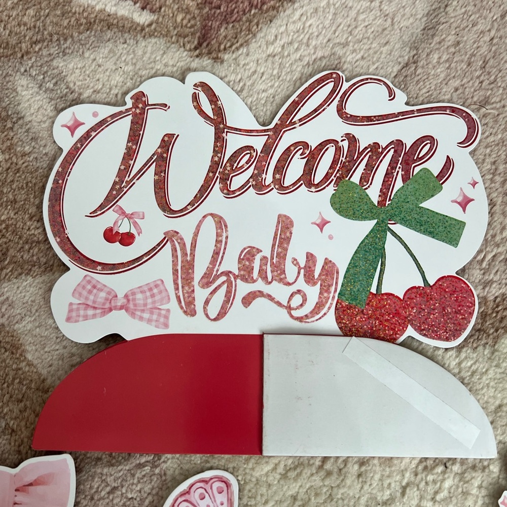 Baby Shower Decoration Set of 6 Cherry Theme Centerpieces - Picture 2 of 8